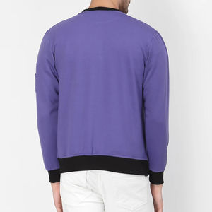 Blouson aviateur zippé de luxe pour homme, tissu de haute qualité, couleur unie violet foncé, vêtement d'extérieur d'hiver avec col montant, blouson aviateur pour homme - Product Image 2