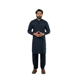 Camisa Casual Azul Marino para Hombre Nadeem Kurta A-8, Técnica de Teñido Liso - Product Image 3