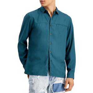 Camicia da uomo INC Toby in popeline 100% cotone, tessuto a quadri, con bottoni, colletto alla coreana, traspirante, blu, taglia XL - Product Image 1