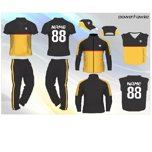 Prachtig Ontworpen Powerhawke Sport Cricket Uniform Set Voor Jongens Met Custom Team Naam En Logo Beschikbaar In Fatsoenlijke Kleuren