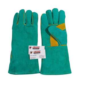 Guantes de Soldador ISONZ Leather Zone Verdes, Reforzados en la Palma, para Barbacoa y Soldadura, Forro de Cuero Vacuno, Resistentes al Calor y Antideslizantes - Product Image 1