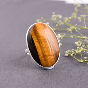 Bague en argent sterling 925 de grande taille avec pierres précieuses en œil de tigre naturel - Product Image 3