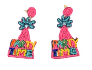 ตกแต่งวันเกิดแฟชั่นเอาท์ฟิตติ้งปาร์ตี้หมวกทรงกรวยต่างหูลูกปัดสำหรับขายทั่วโลกต่างหูสีชมพูสีสันสดใส - Product Image 5