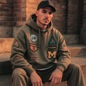 <b>Men</b> Pullover OEM Retro Hip Hop Streetwear Vintage Oversized Heavyweight Custom Applique Patch <b>Hoodie</b> - Product Image 3
