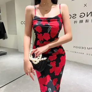 Robe longue moulante en satin à imprimé floral sexy pour femme, collection 2022, idéale pour les soirées - Product Image 2