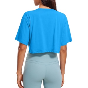 T-shirt court de fitness personnalisé pour femme, mignon, à manches longues, léger, sexy, en soie/coton, col mandarin, coupe ajustée, anti-transpiration - Product Image 3