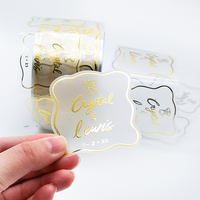 Rouleau d'Étiquettes Personnalisées Transparentes Imperméables, Autocollants Ronds avec Logo en Métal Doré, Impression Personnalisée