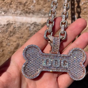 Luxury Gold Plated Sterling Silver Iced Out Bone Pendant <b>Chain</b> Hip Hop Moissanite <b>Dog</b> <b>Tag</b> with VVS Shine - Product Image 4