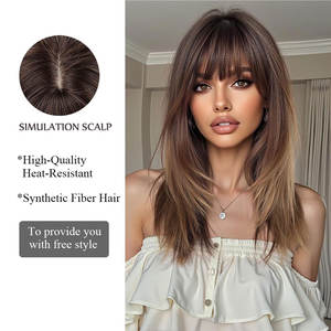 Perruque blonde longue au toucher doux avec racines foncées pour femmes Cheveux synthétiques superposés Perruque résistante à la chaleur pour les fêtes Ombre Brown - Product Image 2