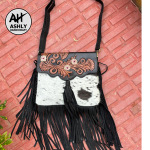 Gran oferta, piel de vaca hecha a mano, bolso cruzado de cuero con flecos genuinos Vintage, tallado Floral de alta calidad, bolsos de moda para mujer - Product Image 4