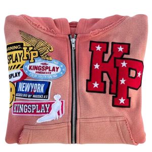 Mens <b>Graphic</b> Patch <b>Zip</b> <b>Up</b> <b>Hoodie</b> Fleece Streetwear Statement Design Distressed Sleeve Casual Hooded Sweatshirt - Product Image 5
