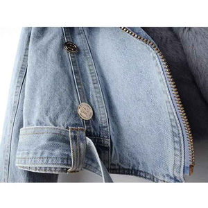 Womens Fashion Light Blue Denim <b>Jacket</b> <b>Grey</b> Faux Fur Trim Thick Warm Winter Jean Coat Cropped Biker Style Padded Outerwear - Product Image 5