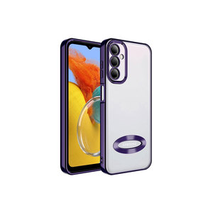 Étui de protection pour appareil photo en silicone violet foncé de luxe pour Samsung pour Galaxy M14-NXXA Logo Omega en relief sur la coque Électroplaqué spécial - Product Image 1