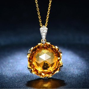Collier pendentif en argent sterling avec pierre précieuse citrine jaune naturelle taille Art Déco sertie à griffes, certifiée IGI, 5,50 carats, pour femme, idéal pour les soirées - Product Image 4