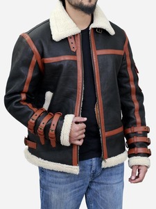 Men's Winter Business Casual Leather <b>Jacket</b> with <b>Mandarin</b> <b>Collar</b> Vintage Letter Pattern Front Thickened Warm Canvas Stand Style - Product Image 2