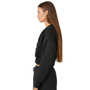 2023 Best Selling Basic <b>Fleece</b> Zip-Up Hoodie for Women <b>Black</b> Plain Cropped Design Hooded Collar for Winter Season - Product Image 2