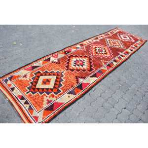 Alfombra Vintage Herki Runner de 2.9x11.2 pies (89x340 cm), Alfombra Turca Naranja del Suroeste - Product Image 3