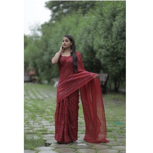 La plus belle et la plus attrayante georgette, lourde séquence, saree de travail avec blouse pièce indienne, vêtements pour femmes, pas cher, prix bas, vente en gros - Product Image 1