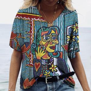 Camiseta de mujer Arte abstracto Impresión de cara Ropa de niñas 3D Oversized Classic Manga corta Tops Moda femenina Casual Ropa de calle - Product Image 5