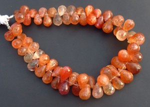 Hermosa piedra solar Africana naranja Natural de 9-14mm, cuentas de gemas facetadas, lágrima suelta, 9 hebras, corte de Briolette, piedra solar facetada - Product Image 2