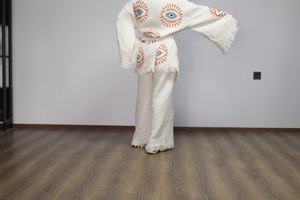 Ensemble de vêtements de maison en coton turc double, doux, lavable, kimono blanc, motif œil, plage, spa, hôtel, maison, bonne qualité, séchage rapide - Product Image 6