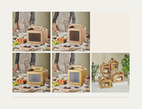 Boîte à gâteau haute de luxe en carton kraft doré avec fenêtre et poignée pour gâteau à étages, mini bocal à vin, pot à miel, panier cadeau de mariage, demoiselle d'honneur, Noël