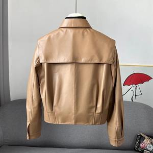 เสื้อแจ็กเก็ตหนังสำหรับผู้หญิงเอวสูง, ใหม่เสื้อแจ็คเก็ตคอปกสีน้ำเงินเข้มสำหรับฤดูใบไม้ร่วง2024 - Product Image 6