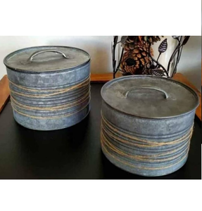 Galvanized Steel <b>Coffee</b> <b>Tea</b> <b>Sugar</b> <b>Canister</b> With Iron Lid Tinplate <b>Canister</b> Jar SET of 2 Metal Home Use Storage Box - Product Image 1