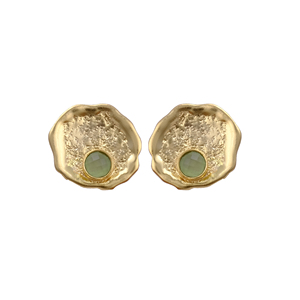Calcédoine verte plaqué or texturé conception lunette ensemble boucles d'oreilles pierre précieuse forme ronde à la mode mat plaqué or boucles d'oreilles - Product Image 1