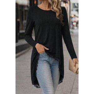 Blusa de Viscosa con Encaje y Corte Asimétrico de Manga Larga y Cuello Redondo para Mujer, de Jane's, para Uso Diario Informal, Cómoda y Elegante - Product Image 2