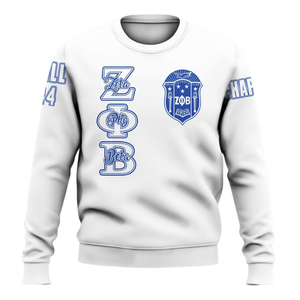 Zeta Phi เสื้อสเวตเตอร์คอกลมปักลายสำหรับผู้หญิงรุ่นเบต้าเสื้อสเวตเตอร์คอกลมสีฟ้า1920กรีกบริการ OEM - Product Image 1