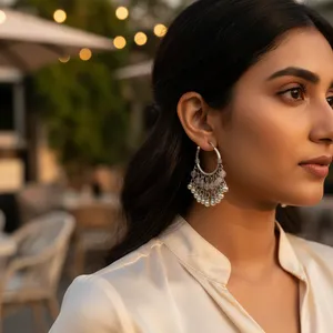 Boucles d'oreilles créoles en argent 925 pour femmes, style vintage avec perle d'eau douce et pierres précieuses en forme de coquillage, pendentifs/boucles d'oreilles pendantes - Product Image 1