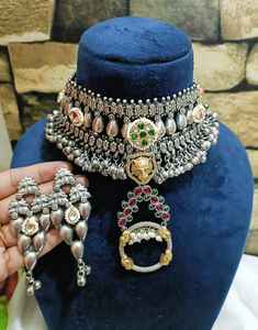 Gargantilla de moda de latón de calidad superior, collar de doble tono parecido a la plata, pendiente, anillo, bodas de oro de lujo, fiestas de compromiso - Product Image 2