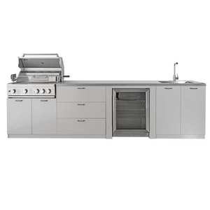 Îlot <span class=keywords><strong>de</strong></span> cuisine extérieur modulaire en acier inoxydable 4 modules avec comptoirs résistants aux rayures et barbecue à gaz - Product Image 3