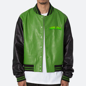 Chaqueta Varsity de Cuero Personalizada para Hombre con Cuello Alto, Parche Bordado, Estilo Bomber, Puños y Dobladillo Acanalados, Impermeable, Ropa Urbana - Product Image 6