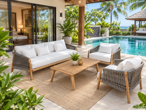 Ensemble de canapés de jardin d'extérieur en corde tressée, meubles de patio en aluminium, résistant aux UV et imperméable - Product Image 2