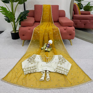 Hermoso Sari de diseñador con trabajo de hilo y secuencia y blusa - Product Image 1