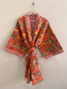 Bata Kimono Acolchada con Estampado Floral de Aves, Hecha a Mano, Larga, Estilo Duster, Chaqueta para Mujer - Product Image 5