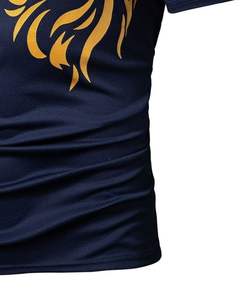 Camiseta Deportiva de Compresión Personalizada para Hombre, Azul Marino, Poliéster, con Estampado de León Dorado, para Gimnasio, Fitness, Manga Corta - Product Image 6