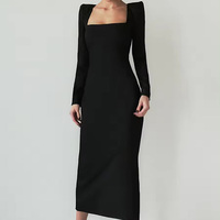 Robes décontractées à manches longues sur mesure Slim Fit Wrap Fashion Vintage col carré moulante fête robe mi-longue pour les femmes 2024