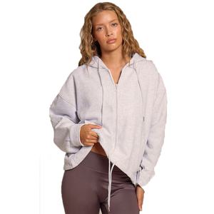 Sweat à capuche zippé tricoté pour femme, coupe ample, imprimé, manches longues, polaire chaude, anti-boulochage, pour hiver et automne, style décontracté - Product Image 4