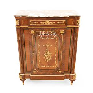 Mueble Zapatero de Lujo Estilo Francés con Tapa de Mármol Premium, Marquetería Floral Intrincada y Detalles en Latón Dorado para Salón de Palacio - Product Image 1