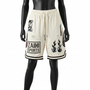 กางเกงบาสเก็ตบอลผู้หญิงผ้าฟลีซโพลีเอสเตอร์คอตตอนคุณภาพสูง 240 GSM สีครีมดำ พิมพ์ลายกราฟิก โลโก้แบบกำหนดเอง - Product Image 6