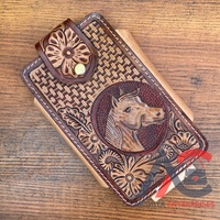Nouveau Western Cowboy usiné à la main en cuir étui de téléphone portable Portable en cuir véritable support de téléphone de luxe avec boucle de ceinture attachée