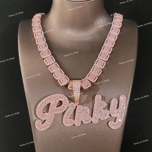 Collar Unisex de Hip Hop con Nombre Personalizado, Engaste Pavé y Canal, Chapado en Rodio, Diamantes de Moissanita Redondos y Baguette - Product Image 3