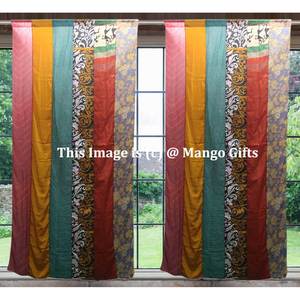 Indian Old <b>Silk</b> Sari Saree Boho-Themed Window <b>Curtains</b> & Valances Elegant Bohemian Decor Drapes - Product Image 2