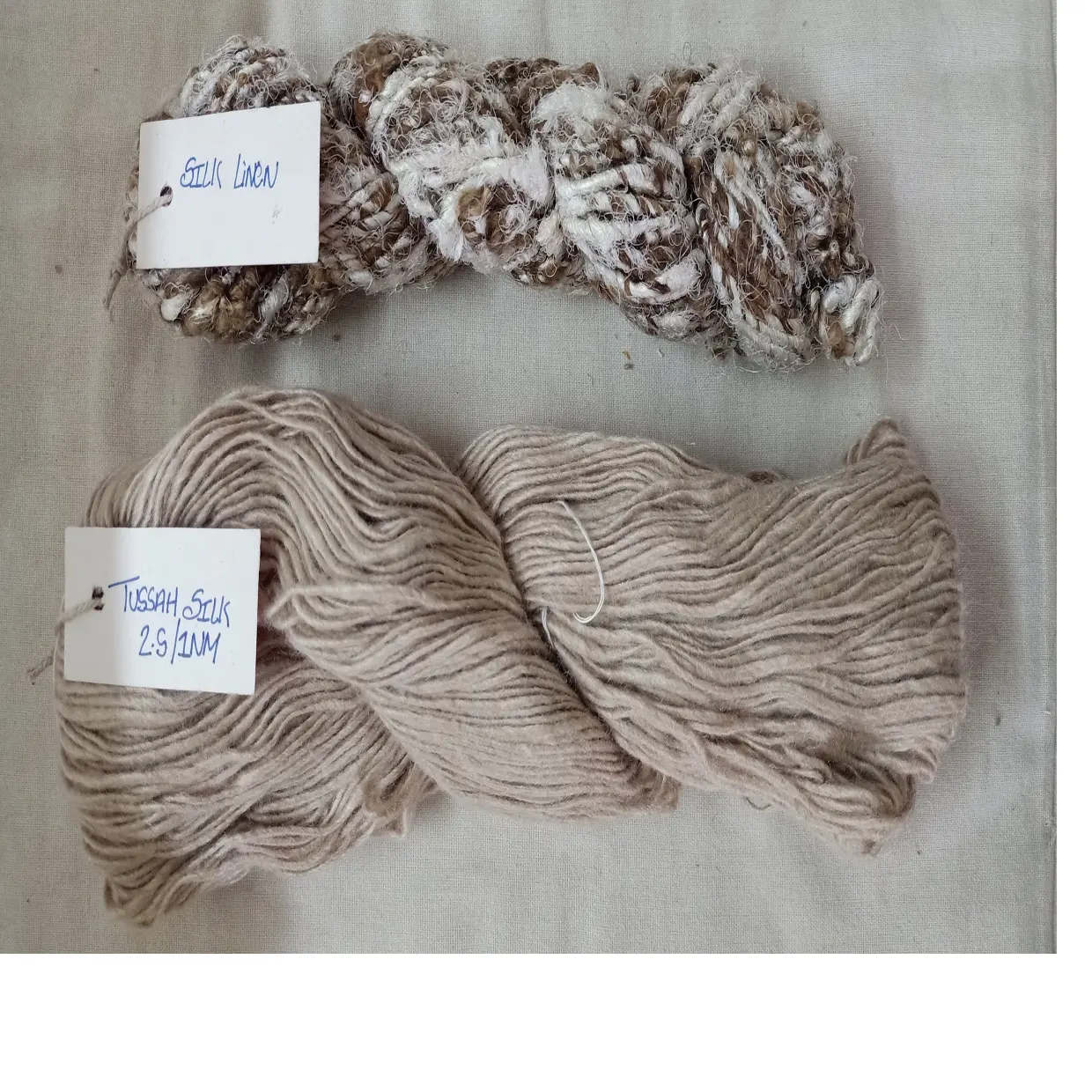 custom made very nice & fine natural tussah silk yarn in 2.5 NM and silk linen blended yarn ideal for yarn stores for resale