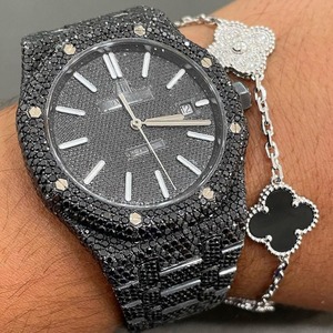 42mm Bust Down Black Diamond VVS Black Moissanite Stainless Steel Analog Bust Down XL Brick Gift <b>for</b> Him - Product Image 3