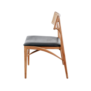 Modern Slim Leg Teak <b>Rattan</b> <b>Dining</b> <b>Chair</b> with Rectangular Cane Backrest Angled Support Upholstered Seat for Apartment Use - Product Image 5