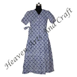 Qualité d'exportation Femmes Robes Kimono Légères Main Bloc Imprimé Coton Élégant Style Vintage Peignoir Avec Ceinture - Product Image 4